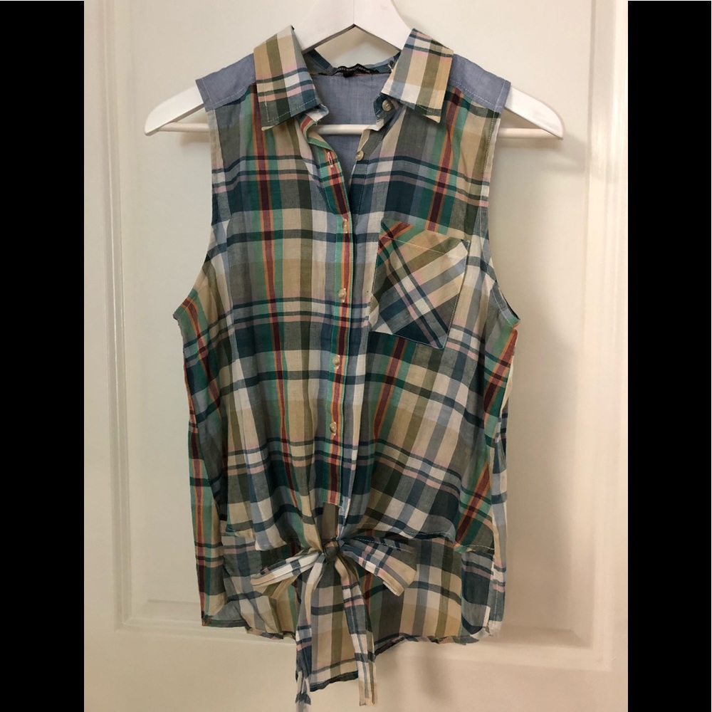 Foreign Exchange Plaid Sleeveless Shirt Small S